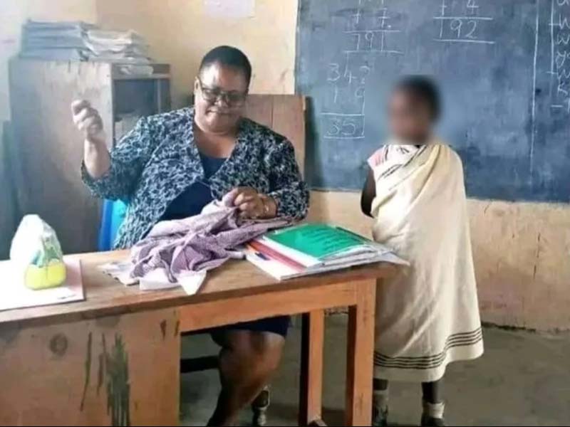 Trendy Narok Teacher Joyce Malit Pictured Sewing a Pupil’s Uniform in Classroom Speaks – Video